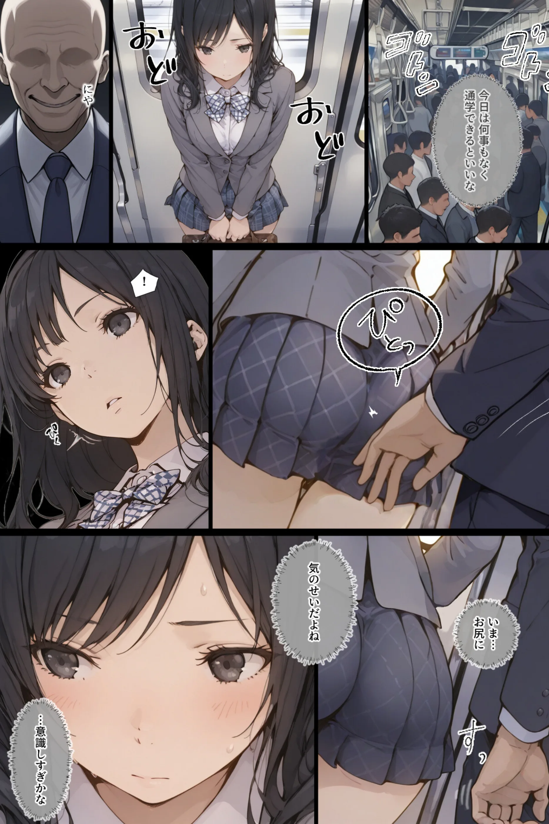 気の弱い黒髪少女が電車で痴●に遭って抵抗できず穢される漫画【モザイク版】