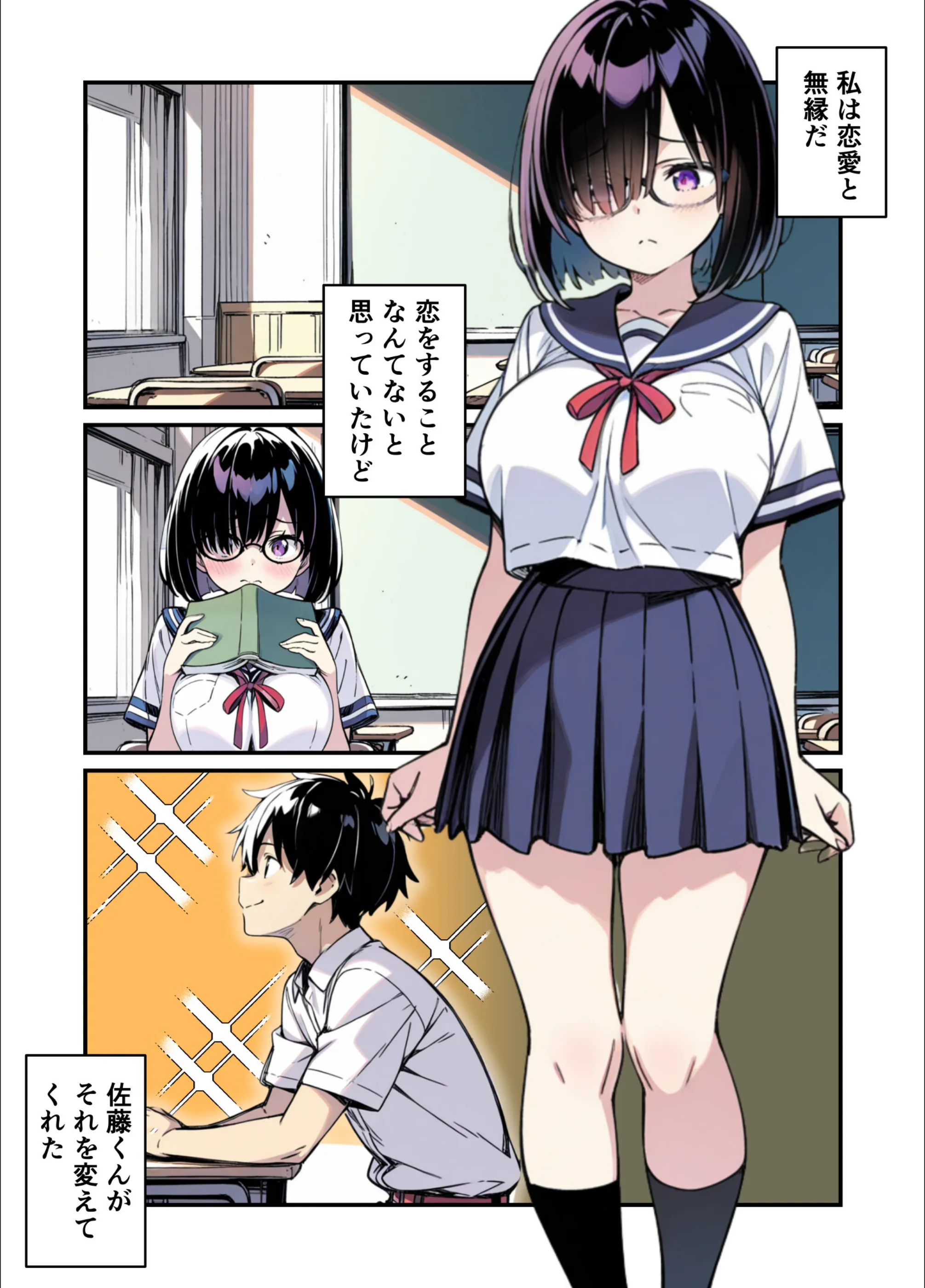 爆乳地味メガネが好きな男に沼パイを使って告白しそのままエッチする話【白抜き修正版】